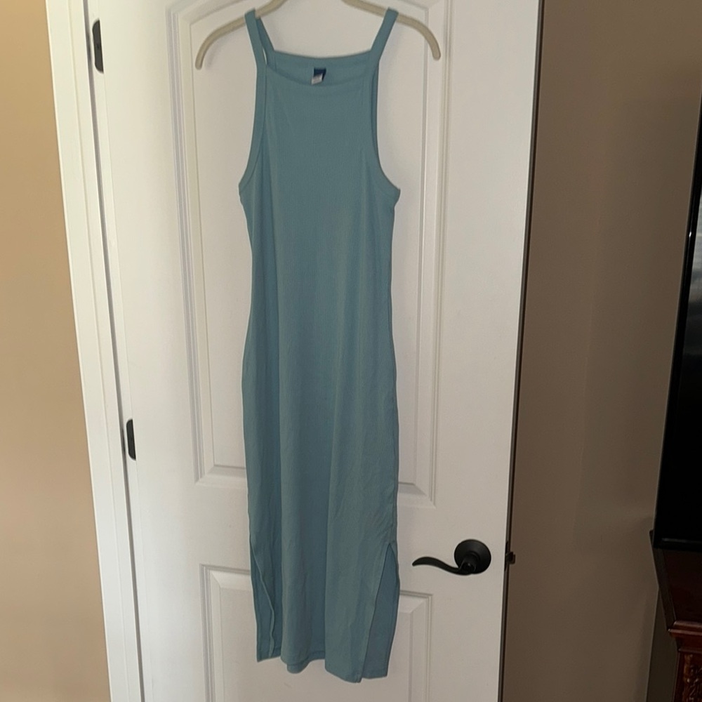 Ribbed Blue Sleeveless Dress